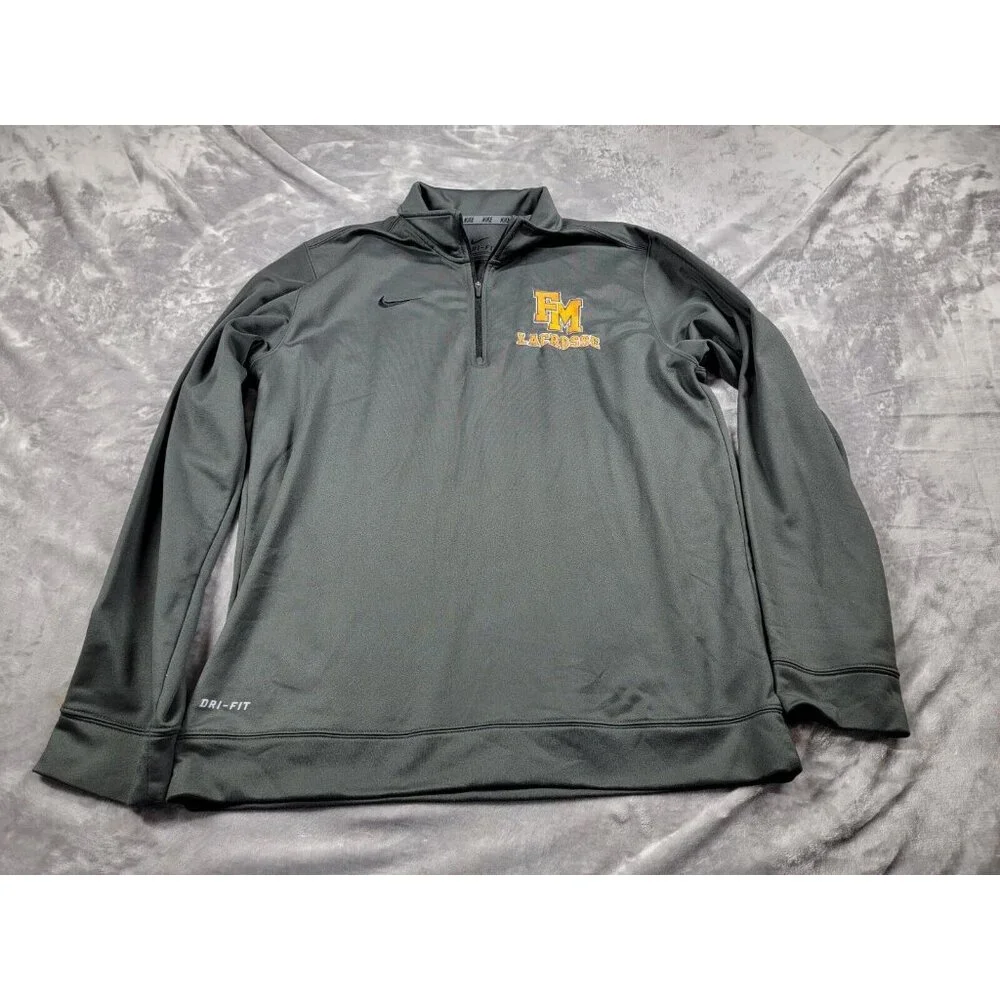 Nike Pullover Mens Medium Gray‎ 1/4 Zip Fleece Dri-Fit Swoosh Logo Lacrosse